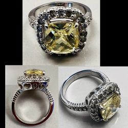 Platinum plated cushion, cut unique ring