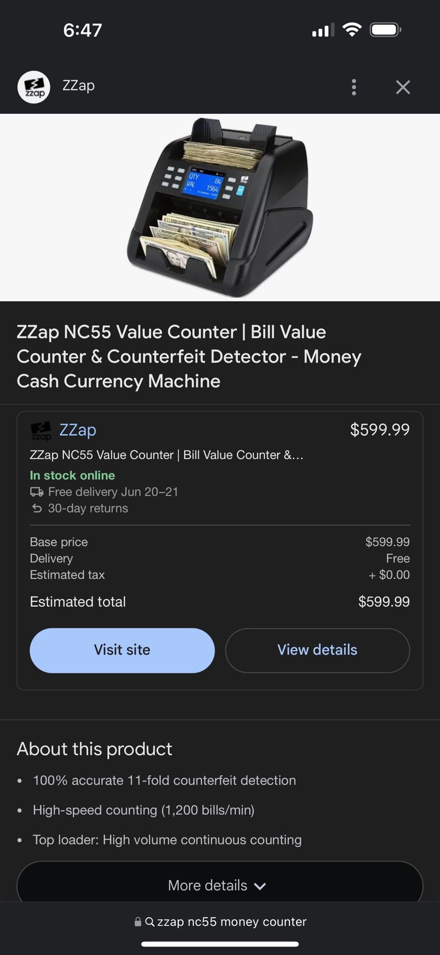 Zzap Money Counting Machine
