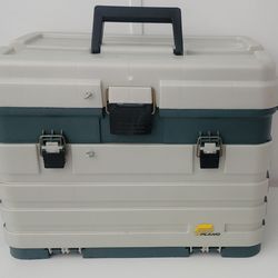 Fishing Plano 4-Drawer System Tackle Box Green and Silver, Model 758-A  W/ Box Inside 