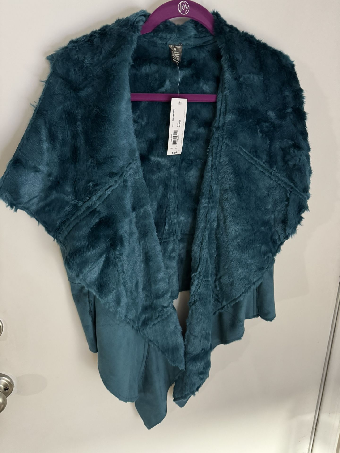 Teal Faux Fur And Suede Vest  Is Reversible Size M