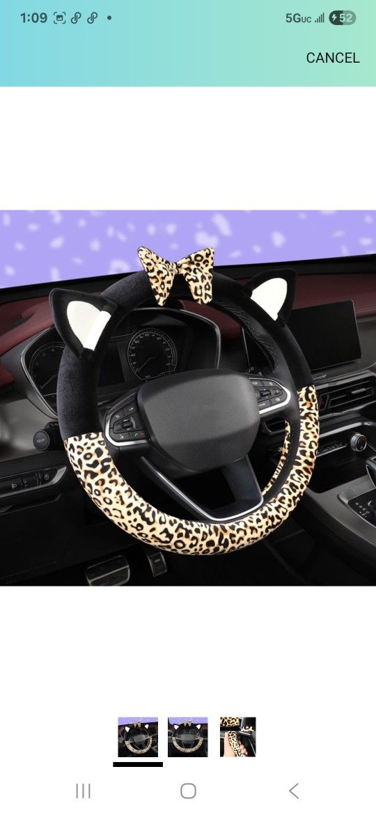 Plush Car Steering Wheel Cover Luxurious Leopard Print Universal Fit for Car SUV Warm Soft Anti-Slip (Black Yellow w/Bow)