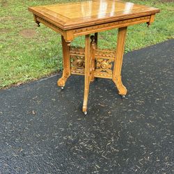 Ornate Victorian Eastlake Table With Inlay Top