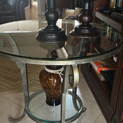 Ethan Allen Round Side Table Metal And Glass