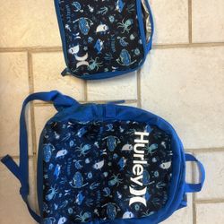 Hurley Youth Backpack And Lunch Pail, Good Condition 