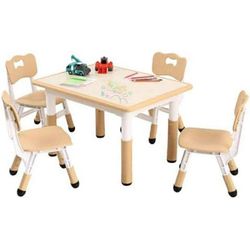 Kids Tble 5 Piece Set, Height Adjustable Toddler Tble and 5 Piece Set for Ages 2-10 for for Crafts and Study, Graffiti Desktop, Non-Slip Legs, 