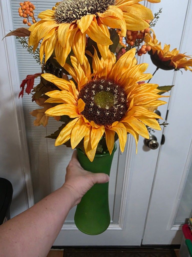 Sunflower Flowers With Green Vase
