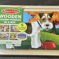 Melissa & Doug Pets 4-in-1 Wooden Jigsaw Puzzles in a Storage Box (48 pcs) 