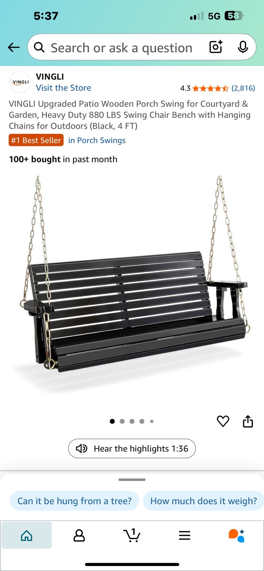 Brand New Porch Swing still In The Box!!