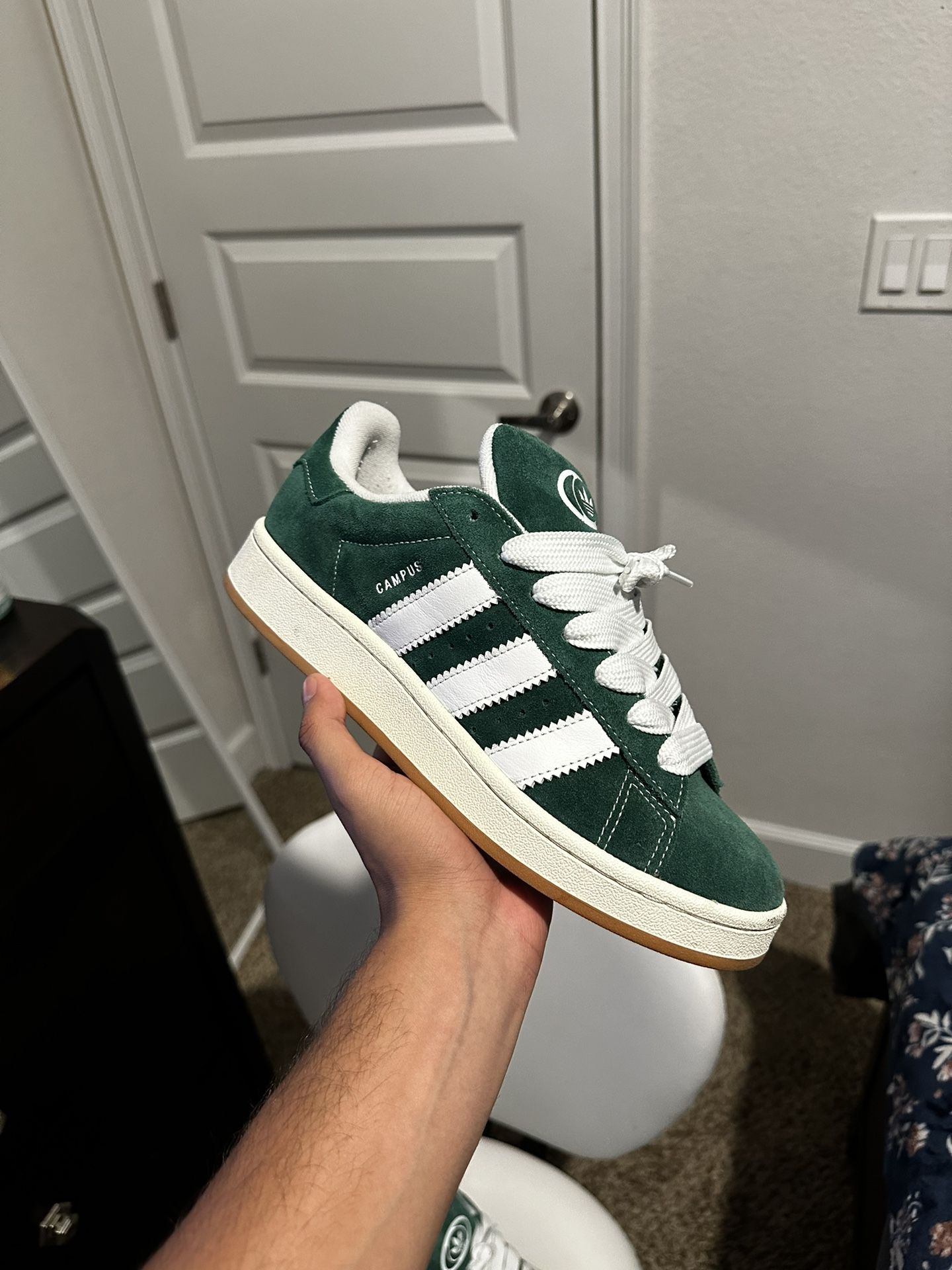 Green and White Adidas Campus