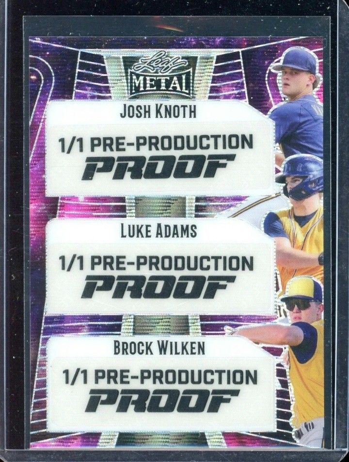 Real Nice Rare Lot Of 3 ,, 1/1 Leaf Metal Proof Waves Josh Knoth,Luke Adams,Brock Wilkens Rookie Cards... All 3 Mint .!!!