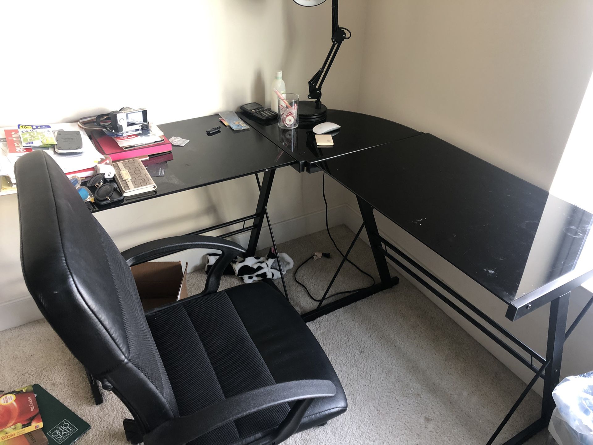 L-shaped desk with office chair