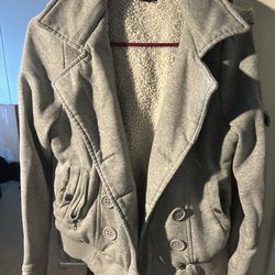 Light Gray Teddy-Lined Jacket with Button Front