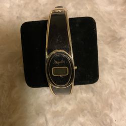 Ladies Vintage Quartz Bangle Bracelet Watch,black And Gold Tone 
