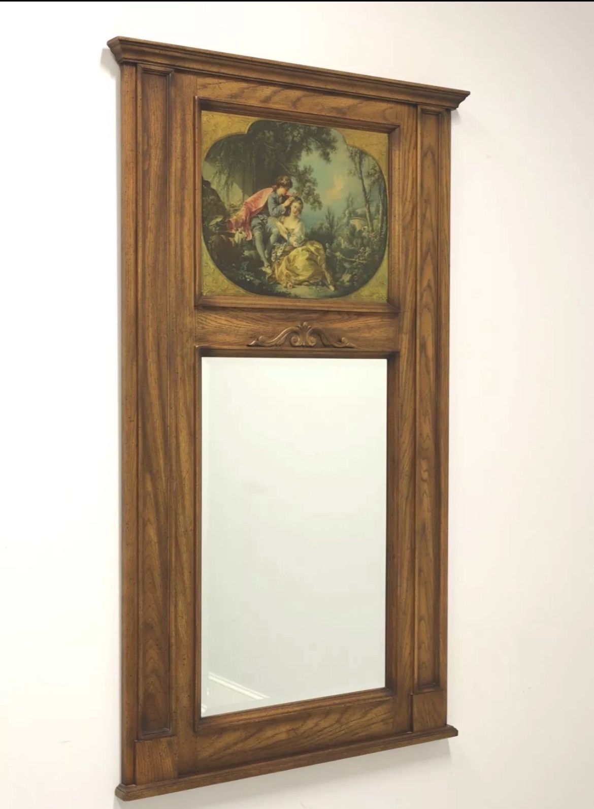 Century Furniture Oak French Country Trumeau Monumental Beveled Wall Mirror