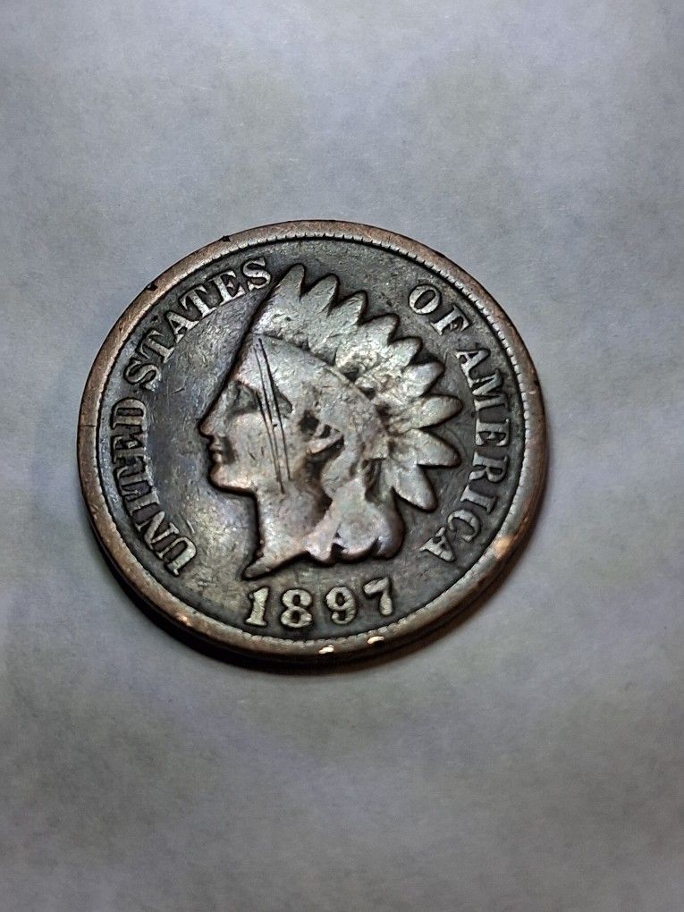 1897 Indian Head Penny No Mint Mark Error 1 In Neck
