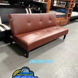 Leather Foldable Futon Sofa Bed Light Cherry 