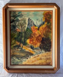 Autumn Landscape Oil Painting - Original - Signed E. Rose - Frame 19x23”