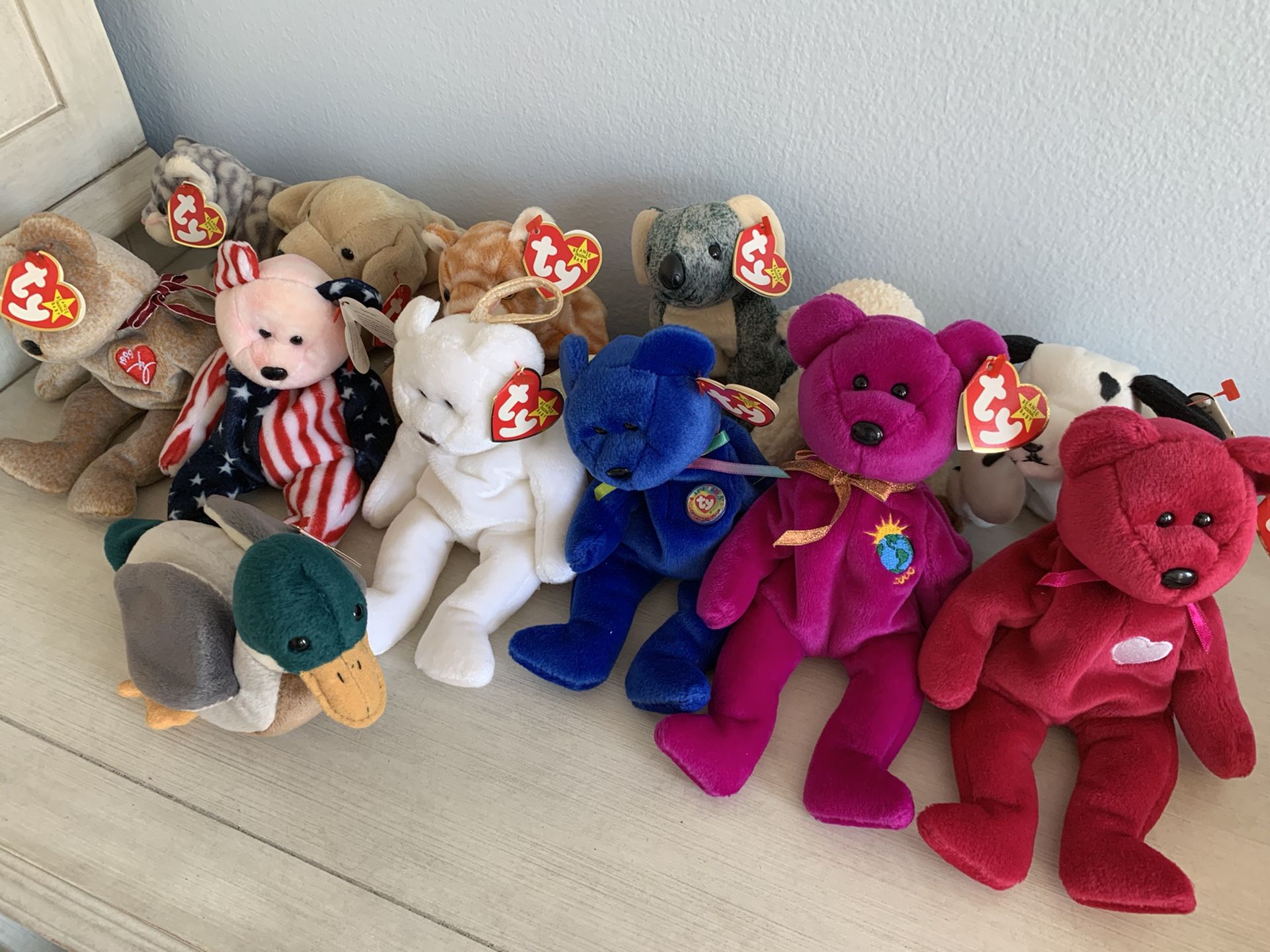 Large Beanie Babies Lot Including Rare Millennium Bear and Spangle Bear