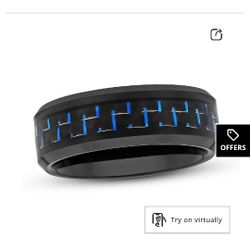 Mens Stainless Steel Ring With Blue Carbon Fiber Inlay Very Nice 