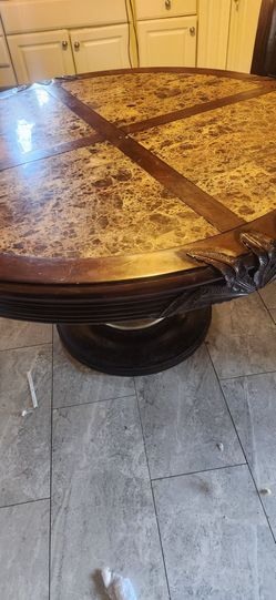 Round Pedestal Dining Table with Stone Inlay