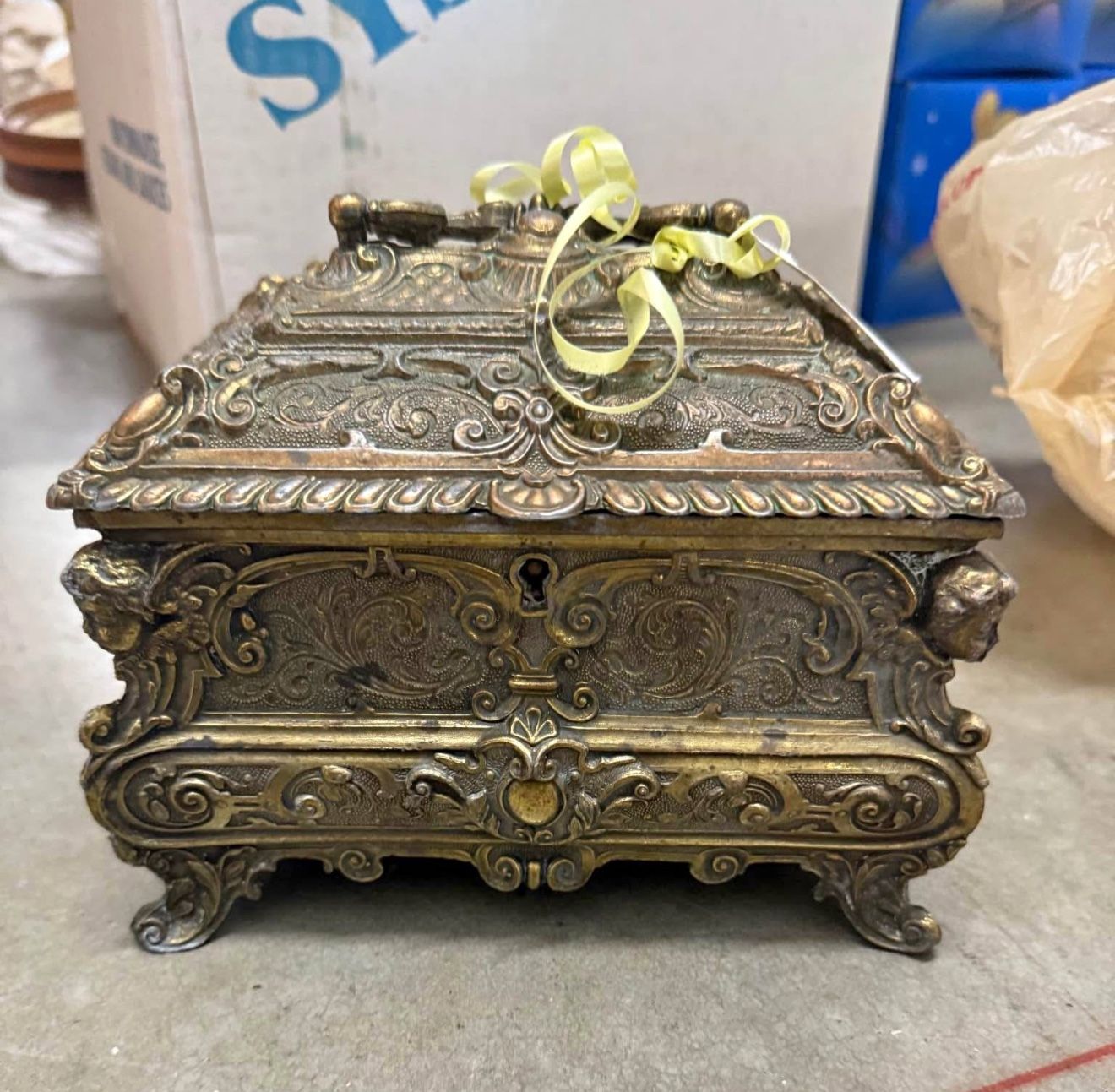 19th-century French Louis XV style brass jewelry box.