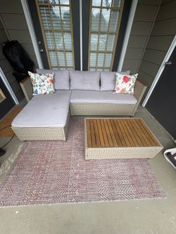 Wicker Sectional Patio Sofa with Coffee Table
