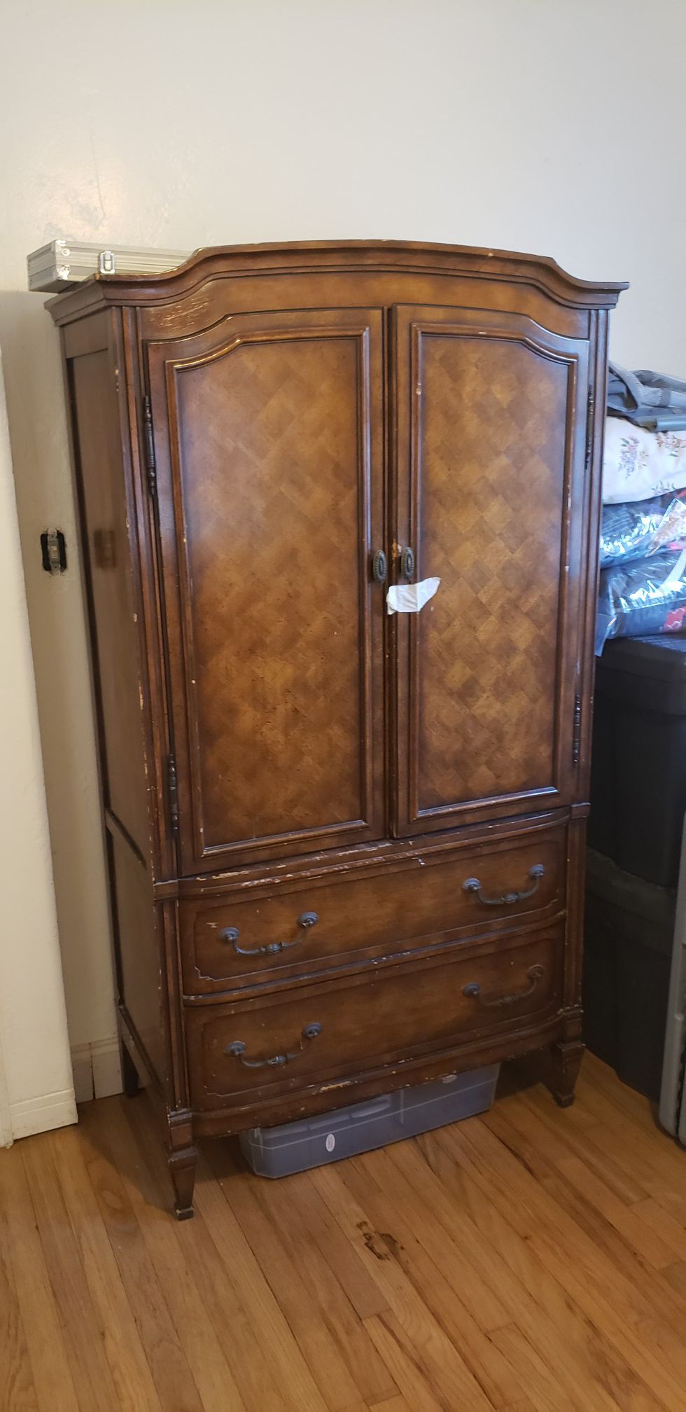 *FINAL PRICE DROP/NEED GONE; TAKE OFF MY HANDS PLEASE* Strong, oak-colored wooden Armour (cabinet)