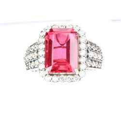 Vermilion Quartz and White Topaz Ring Platinum over Sterling Silver Nickel Free SZ 11 Quartz 9ct TGW 10.70 cts