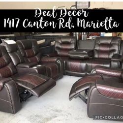 New Three-Piece, Brown Leather, Reclining Living Room, Sofa, Loveseat, And Chair