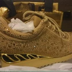 Lady Couture Gold Rhinestone Shoes Size 6
