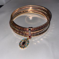 Tri-Tone Stacked Virgin Mary Charm Bangles