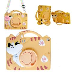3D Cute Vivid Cat Case for iPad 9th/8th/7th 10.2 inch/Air 3rd 2019 /Pro 2017 10.5 inch,Kawaii Cartoon Character Pretty Cat Soft Silicone Rotating Stan