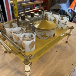 Mid-Century Metal Gold Bar Tray 