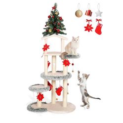 The Konelcare Cat  Multi-Level 65" Christmas Tree Tower Condo for Indoor Cats, Large Pet Cat Activity Center