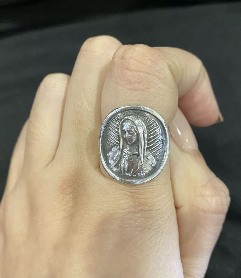 925 Sterling Silver Plata Virgin Mary Guadalupe Ring 