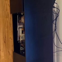 High Gloss TV Stand with Lights, Modern Black TV Stand for 65 in TV LED TV Cabinet with Storage