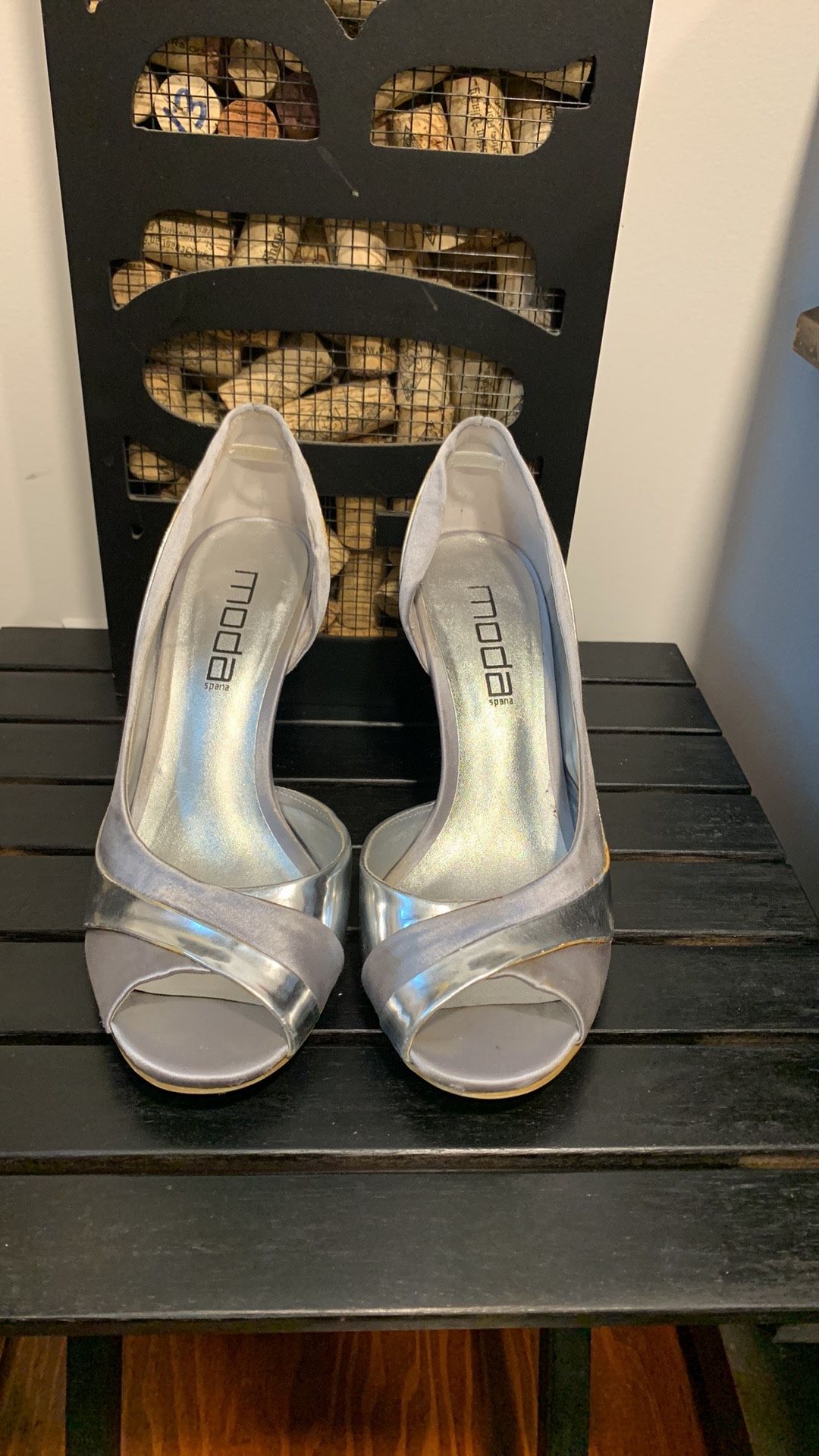 Silver evening shoes, worn once, Sz 8