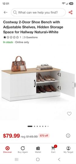 Costway 2-Door Shoe Bench with Adjustable