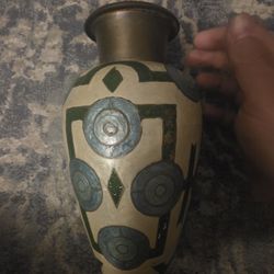 Mid Century Brass Enamed Vase