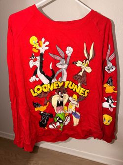 Warner Bros. Looney Tunes red color size 3XL men’s graphic sweatshirt featuring a 60% cotton and 40% polyester blend