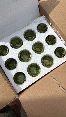 Set of 12 Green Embossed Glass Cups