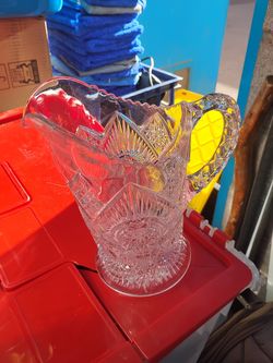 +2
This item is a vintage Imperial Glass water pitcher in the "Horseshoe Curve" pattern (also known as "Twins"), produced circa 1909