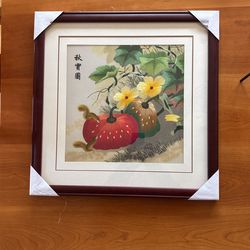 Chinese SuZhou Embroidery Art Painting Pumpkin Autumn Fruit (Framed)