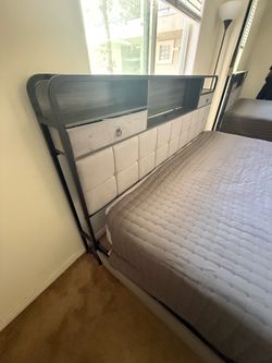 King Size Bed Frame with Charging Ports and Storage Drawers