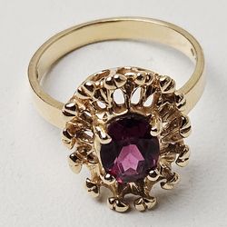 Vintage 14k Gold Tourmaline Ring Raspberry Purple Stone 6.5"   4.4g