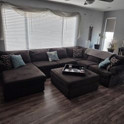 Dark Chocolate Brown 3 Piece Sectional Sofa With Matching Ottoman