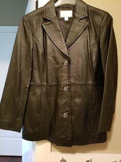 Women's black leather coat sz large