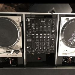 Two Technics Turntables And Pioneer Mixer