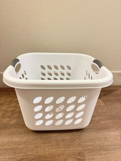 White Plastic Laundry Basket with Handles