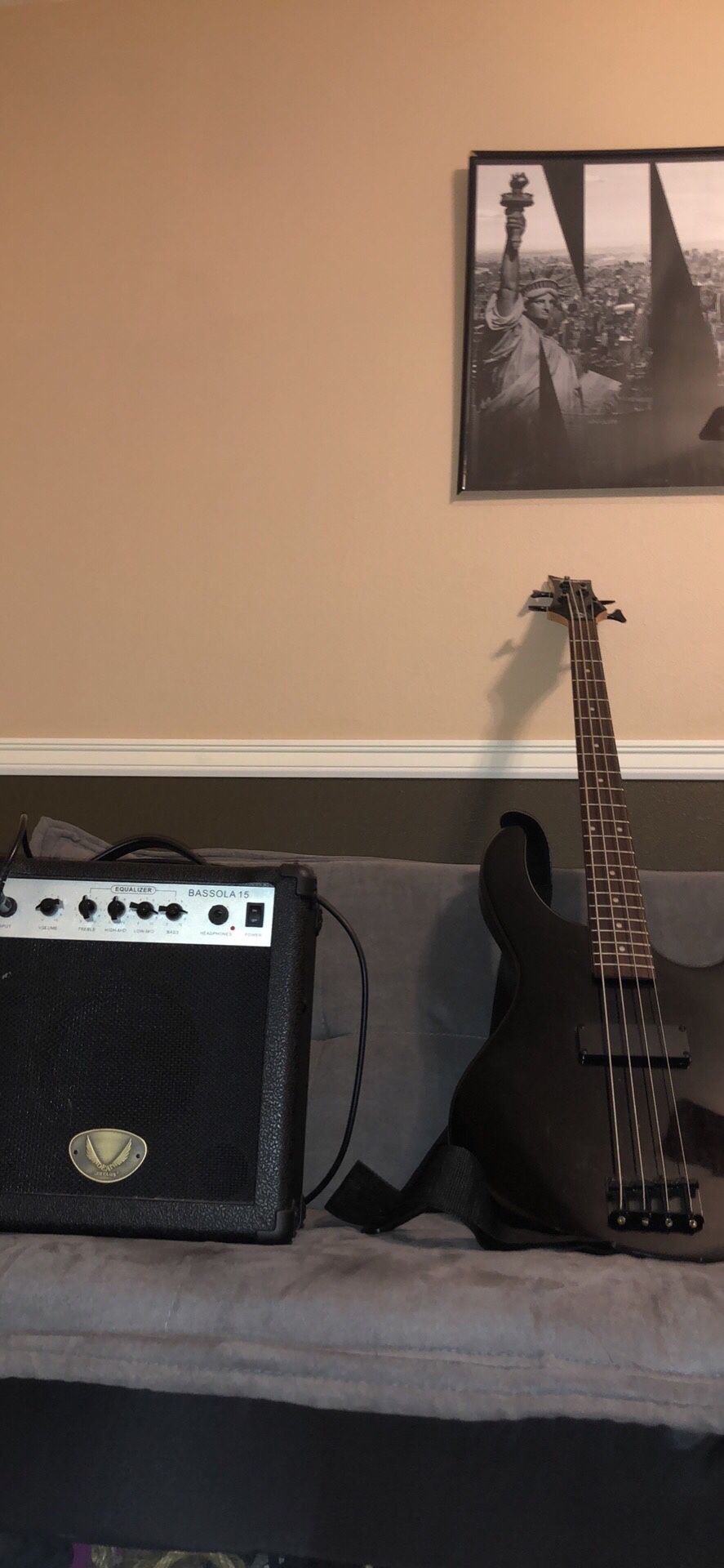 Bass guitar with amp